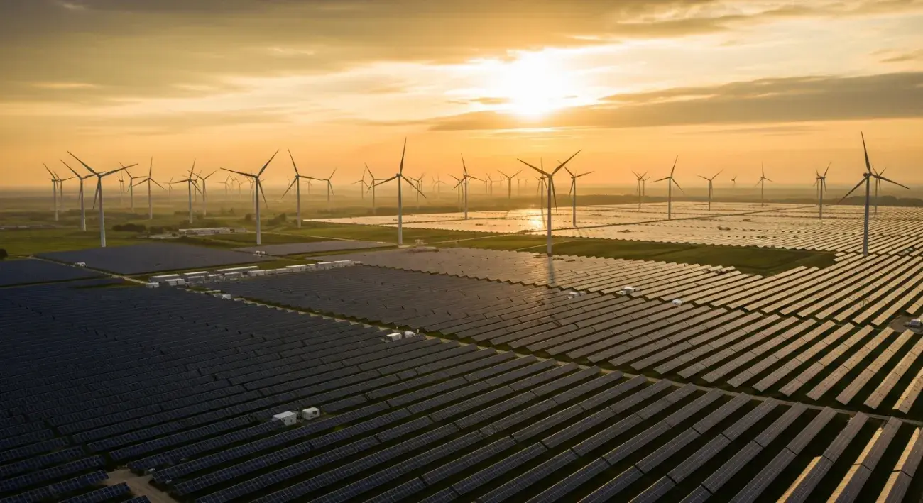 Rekordní instalace obnovitelných zdrojů — solární farma a větrné elektrárny