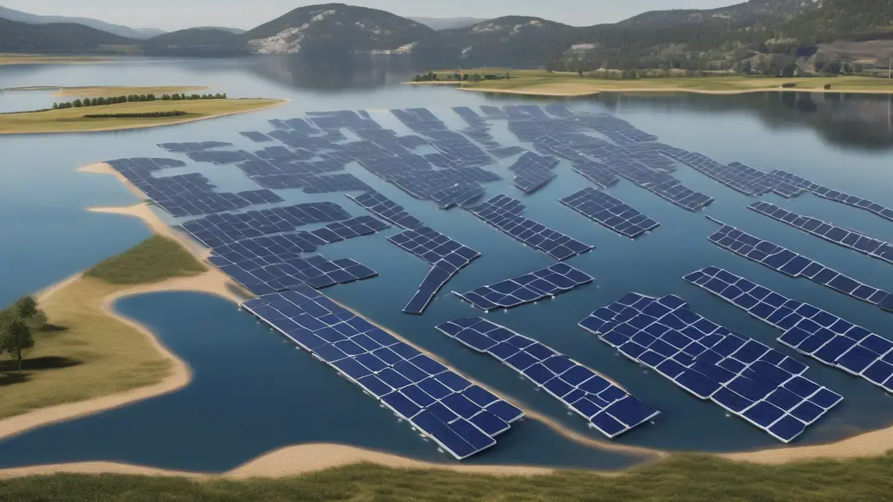 Plovoucí solární elektrárna na jezeře — floatovoltaika v Evropě