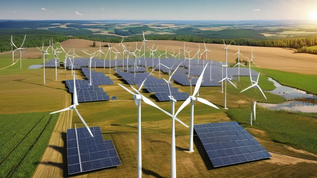 Solární panely a větrné elektrárny v krajině – obnovitelné zdroje energie