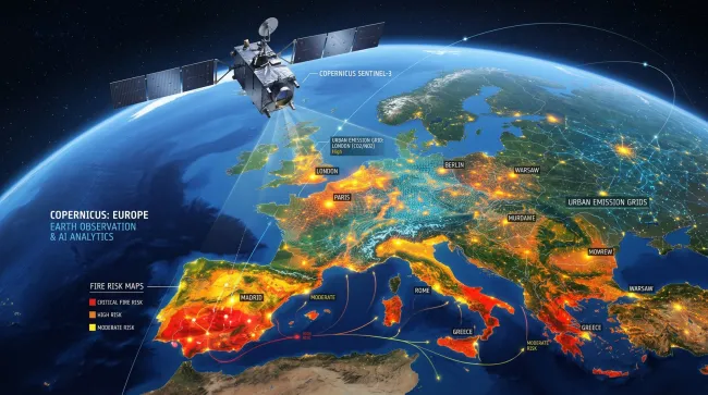 Uhlíková stopa i lesní požáry pod dohledem AI. Evropské satelity měří emise měst po hodinách
