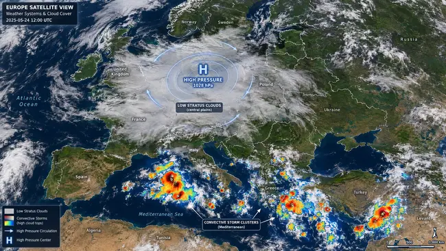 Mohutná výše rozdělila Evropu. Do Česka nese mlhu, na jih lijáky